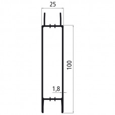 25mm - Bordwandprofil Alu blank, Höhe 10cm, Steckprofil Mittelteil, individuelle Höhe zusammenstellbar, Meterware