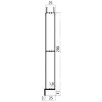 25mm - Bordwandprofil Alu eloxiert, Höhe 20cm, Steckprofil Unterteil mit Nase innen unten, Meterware