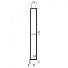 25mm - Bordwandprofil Alu eloxiert, Höhe 20cm, Steckprofil Unterteil mit Nase innen unten, Meterware