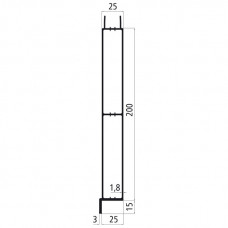 25mm - Bordwandprofil Alu blank, Höhe 20cm, Steckprofil Unterteil mit Nase innen unten, Meterware