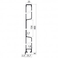 Bordwandprofil Alu eloxiert, Höhe 40cm, mit Planmulde, mit Nase unten, mit Kammer für Gewindeschienen unten