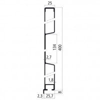 Bordwandprofil Alu blank, 40cm hoch, mit Planmulde, mit Nase unten, mit Kammer für Gewindeschienen