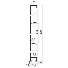 Bordwandprofil Alu eloxiert, Höhe 40cm, mit Planmulde, mit Nase unten, mit Kammer für Gewindeschienen unten