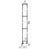 Bordwandprofil Alu blank, Höhe 40cm, beidseitig gerade, mit Nase unten, mit Kammer für Gewindeschienen unten